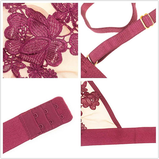 Shekini Set De Lenjerie Sexy Brodat Sutien Tanga Roșu S