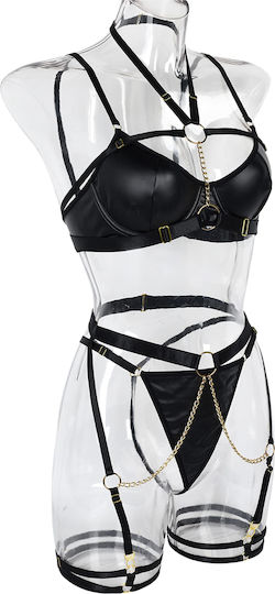 Women's Sexy Erotic Lingerie Set Sexy Leather Chain Black M