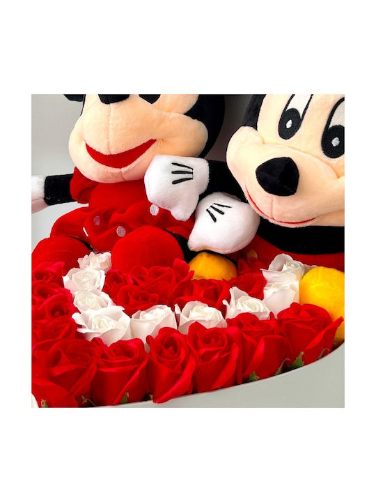 Mickey Minnie Mouse Floral Arrangement 29 Soap Roses In A White Heart-shaped Box 29x35 Cm Mickey Minnie Mouse Floral Arrangement 29 Soap Roses In A White Heart-shaped Box 29x35 Cm