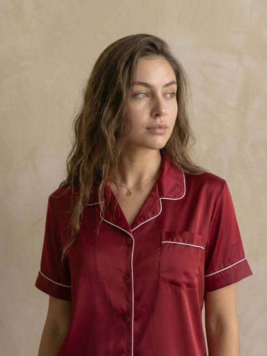 Zizo Sommer Damen Pyjama-Set Burgundy