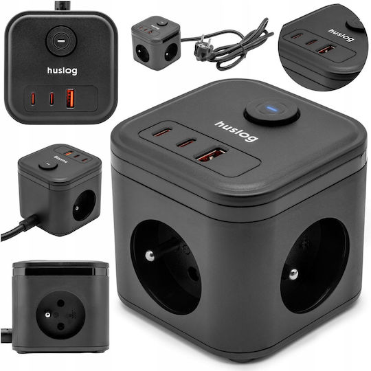 Huslog Удължител PowerCube 3 Гнезда с USB-A и USB-C