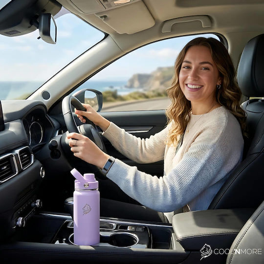 Cool'NMore Stainless Steel Thermos Bottle BPA Free 750ml Lavender with Straw Handle Loop and Mouthpiece