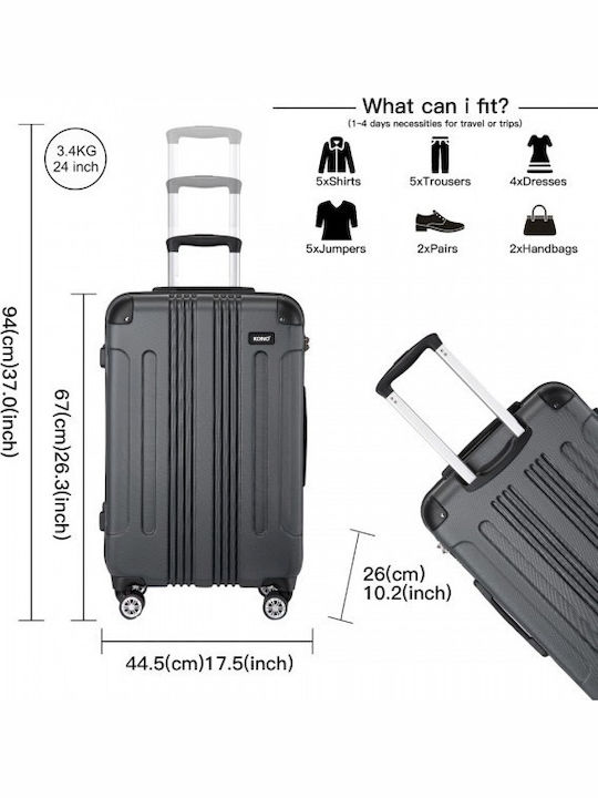 Miss Lulu Medium Hard Travel Suitcase Grey with 4 Wheels Height 66cm