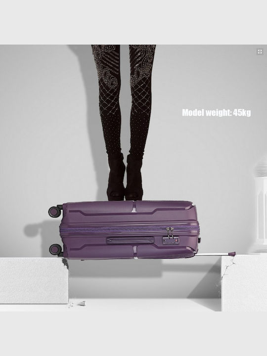 Miss Lulu British Traveller Medium Hard Suitcase Travel Purple with 4 Wheels Height 66cm
