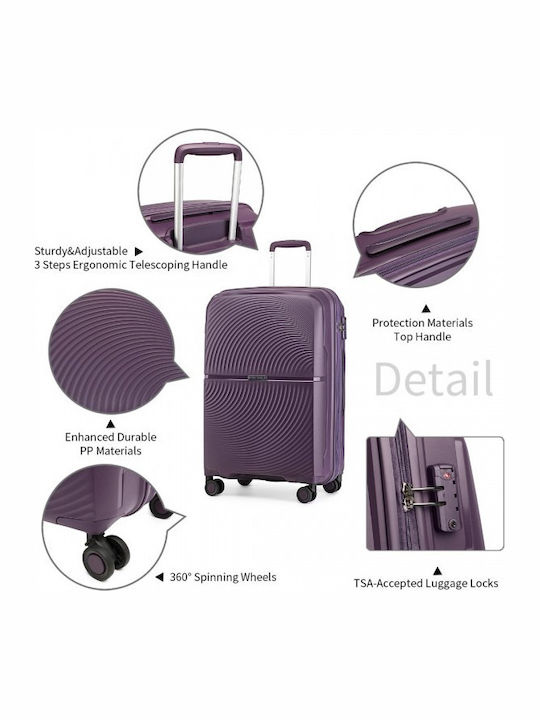 Miss Lulu British Traveller Medium Hard Suitcase Travel Purple with 4 Wheels Height 66cm