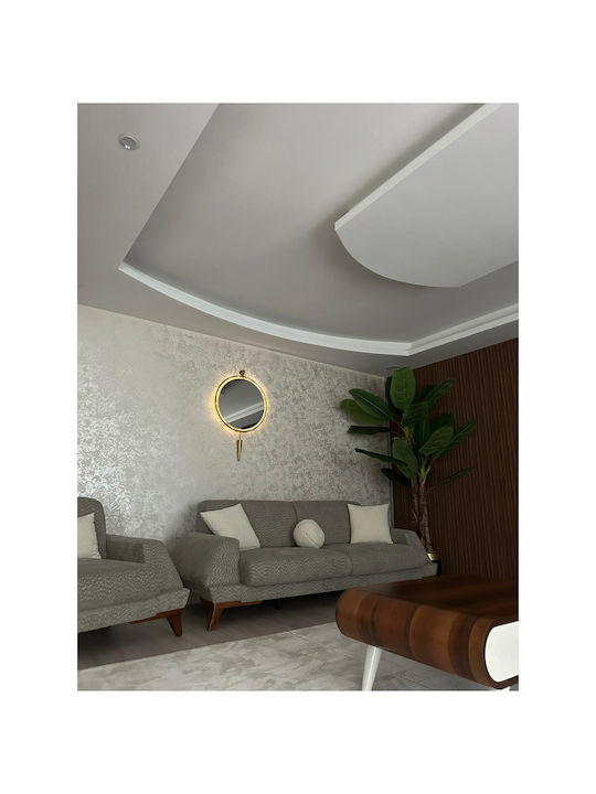 SteweHome Oglindă de Perete cu Cadru Metalic Galben și Iluminare LED Diametru 60cm