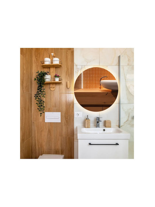 SteweHome Wall Mirror with Orange Glass Frame & LED Lighting Diameter 35cm