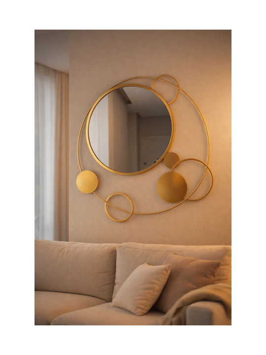 SteweHome Wall Mirror with Yellow Metallic Frame Diameter 87cm