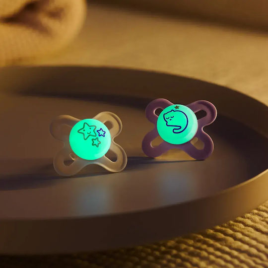 Mam Start Pacifiers Silicone Night with Case Green for 0-2 months 2pcs