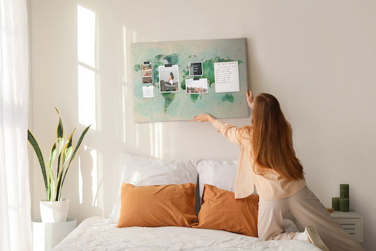 Dekorativer Kork Pinnwand Zimmer Wasserbild Weltkarte 100x70 cm