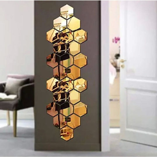 Stewehome Decorative Hexagonal Acrylic Plastic Wall Stickers Gold 12.5x11 Cm
