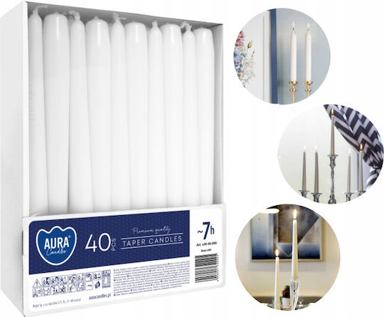 Aura Glass Lumânare Decorativă Conică Albă 40 Bucăți