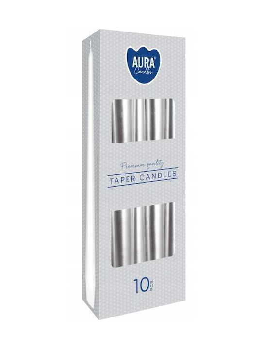 Aura Glass Декоративна Свещ Конус Сребрист 53гр 10 Бройки
