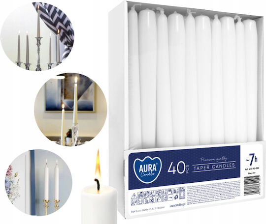 Aura Glass Lumânare Decorativă Conică Albă 40 Bucăți