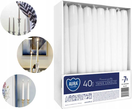Aura Glass Lumânare Decorativă Conică Albă 40 Bucăți