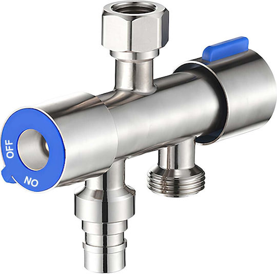 Avizar Independent Double Outlet Chrome-plated Brass Shut-off Valve Double Control Silver