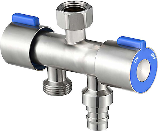 Avizar Independent Double Outlet Chrome-plated Brass Shut-off Valve Double Control Silver