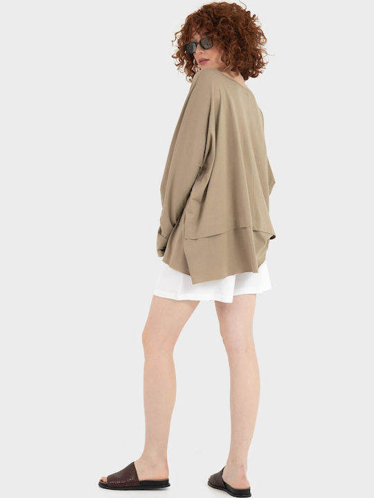 Γυναικεία Μπλούζα Βαμβακερή Μακρυμάνικη Beige