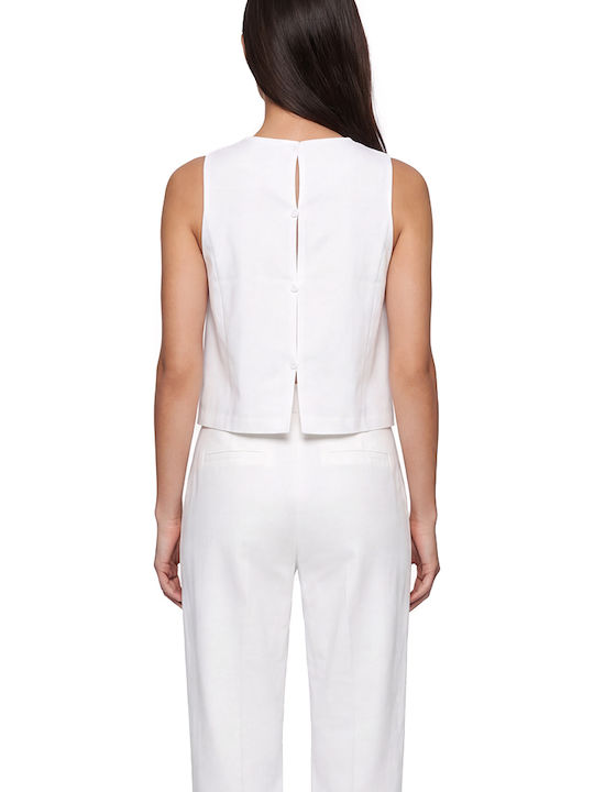 MY T Damen Crop Top Aus Baumwolle Ärmellos Mit Halsschleife Weiß MY T Damen Crop Top Aus Baumwolle Ärmellos Mit Halsschleife Weiß