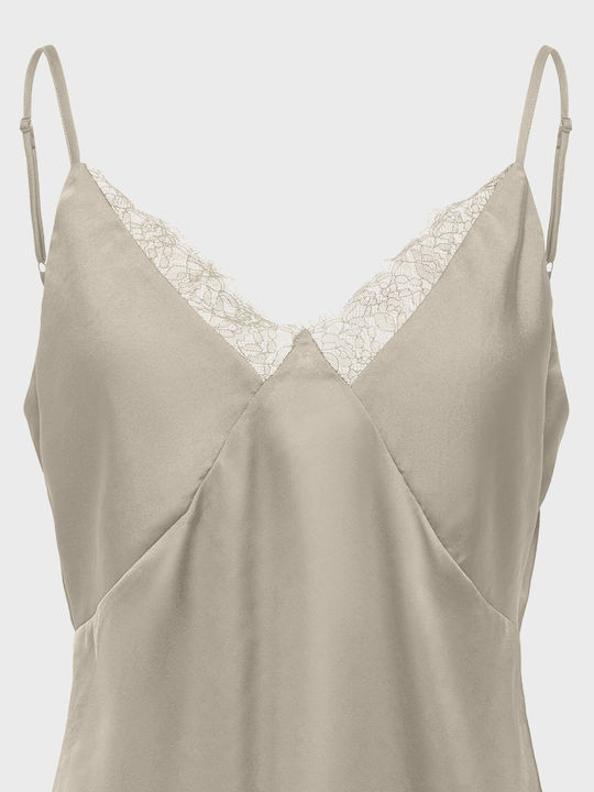 Women's Satin Blouse with Lace Oatmeal Cream