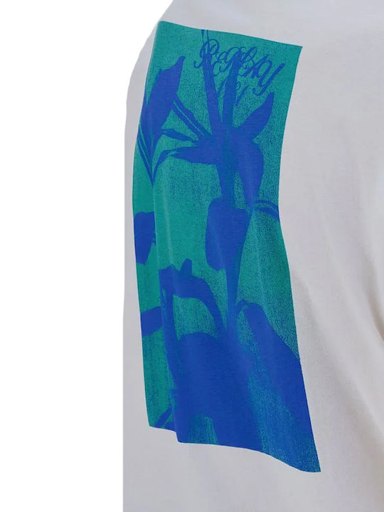 Damen Oversized T-Shirt Blumen Weiß-Blau