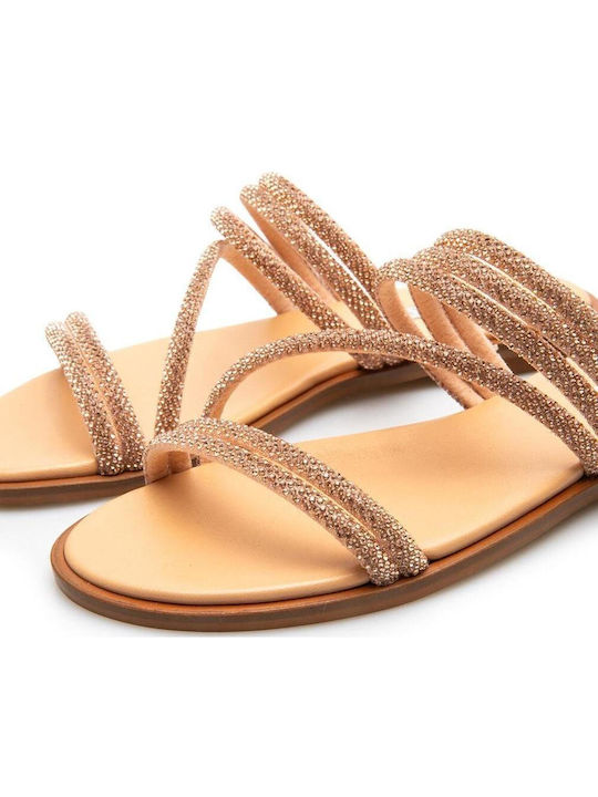 Leather Women's Flat Sandals Rose Gold