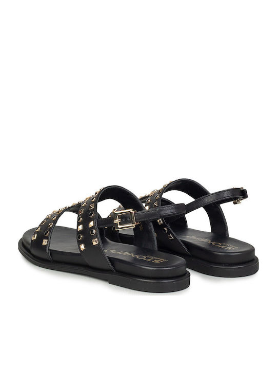 Damen Flache Schwarze Sandalen