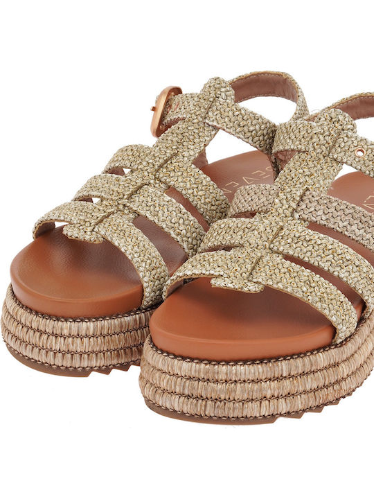 Sandale Damă Flatform Maro