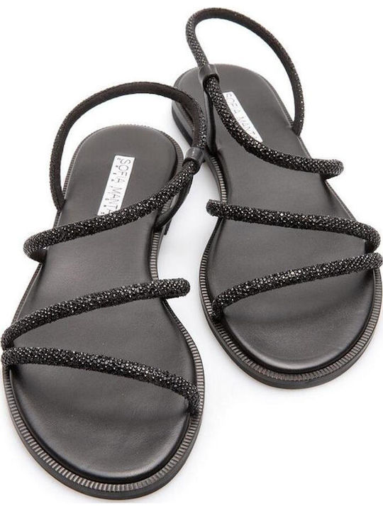 Leder Flache Sandalen für Damen Schwarz