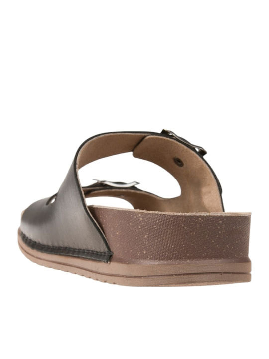 Leather Women's Flat Sandals Black