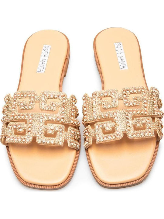 Leder Flache Sandalen für Damen Rosa Gold