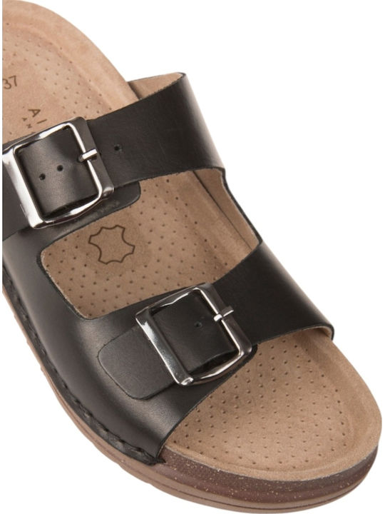 Leather Women's Flat Sandals Black