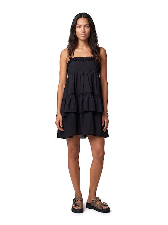 Summer Mini Dress with Ruffles Black