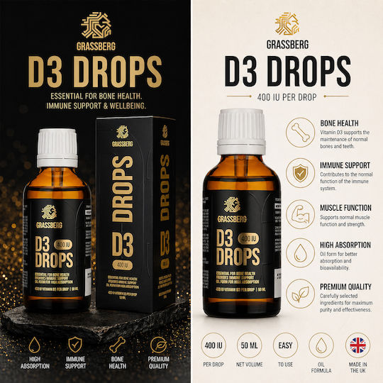 Grassberg Vitamin D3 Витамин за Здравето на костите 400иу 50мл