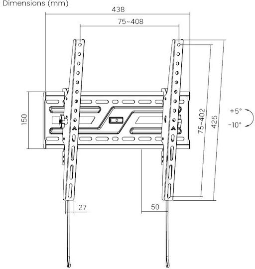 Brateck KL38-44T Стенна Стойка За Телевизор До 75" и 75kg Черна