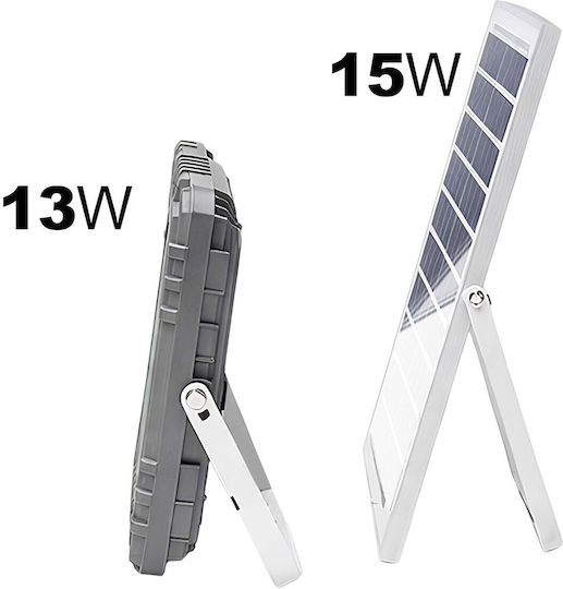 Avizar LED Соларен Прожектор 13W IP67 Батерия 15Ah Панел 15W Сив