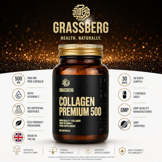 Grassberg Collagen Premium 500 with Vitamin C 60 Capsules