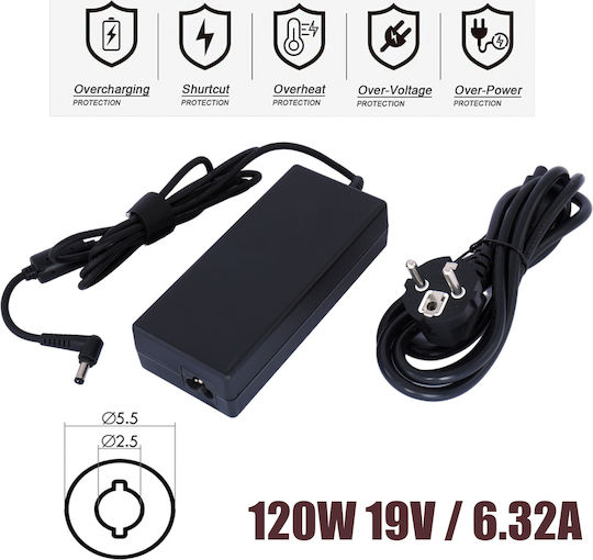 Ac Adapter Laptop-Ladegerät 120W 19V 6.32A für Asus mit Abnehmbarem Netzkabel