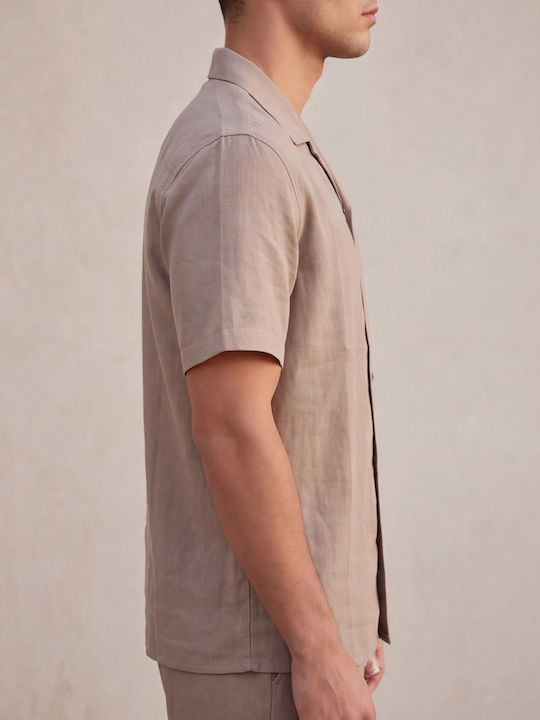 Short Sleeve Linen Shirt Brown