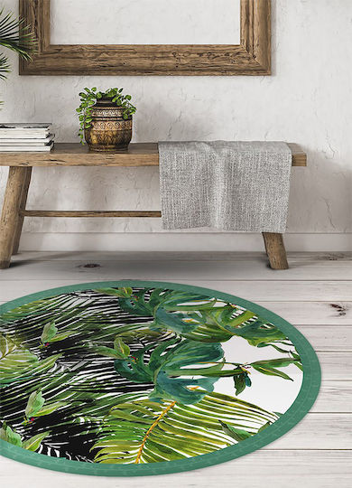 Tulup Εξωτικά Φύλλα Χαλί Στρογγυλό Πράσινο Φ120cm