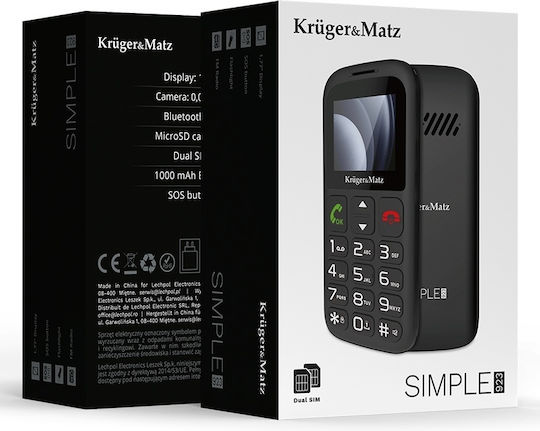 Kruger & Matz Simple 923 Dual SIM Κινητό με Μεγάλα Κουμπιά (Αγγλικό Μενού) Μαύρο