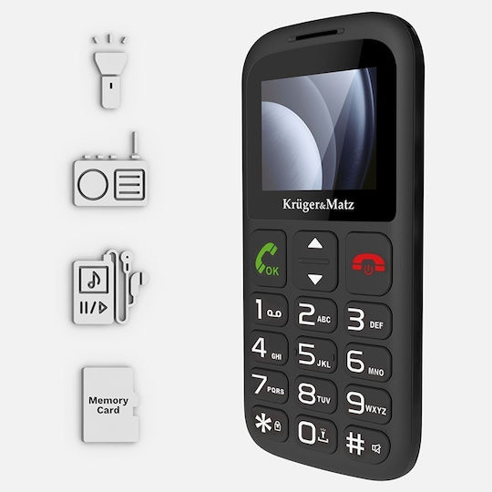 Kruger & Matz Simple 923 Dual SIM Κινητό με Μεγάλα Κουμπιά (Αγγλικό Μενού) Μαύρο