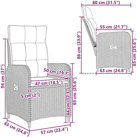 Outdoor Chair Metallic Beige and Light Grey with Cushion