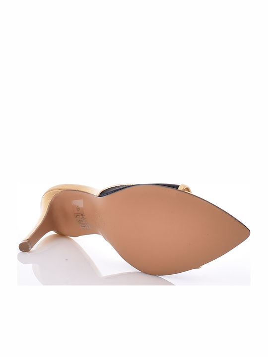Leather Mules With High Heel In Gold Colour