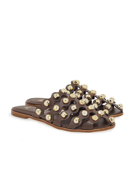 Flat Δερμάτινα Mules σε Καφέ Χρώμα