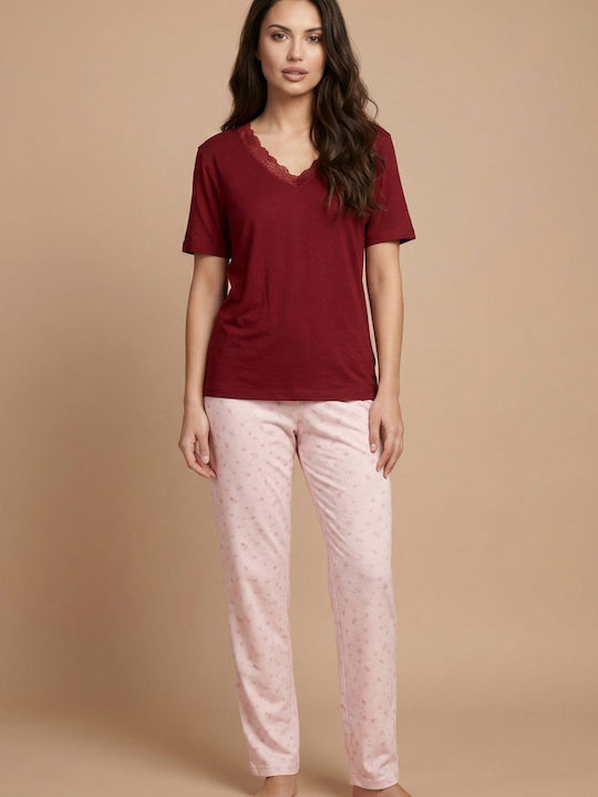 Siyah Inci Set Pijamale De Vară Dama Burgundy