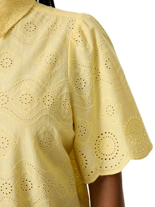 Short Sleeve Women's Linen Shirt Yellow