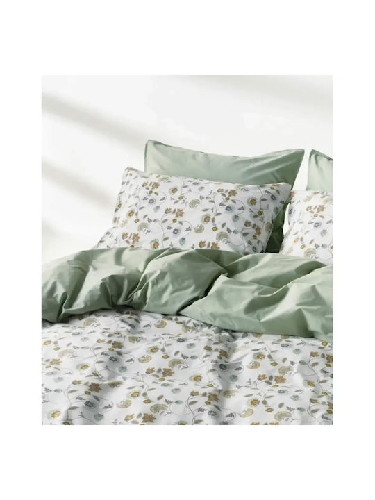 Kentia Ifigenia Set Pillowcases Oxford White Green Mustard 50x70cm