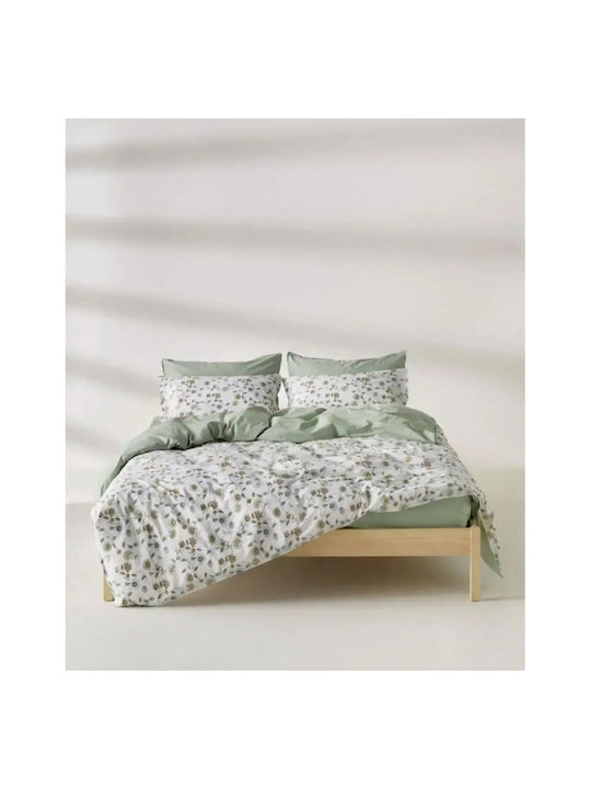Kentia Ifigenia Set Pillowcases Oxford White Green Mustard 50x70cm