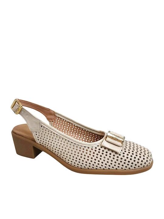 Pantofi Cu Toc Din Piele Cu Toc Mediu Bej 633T